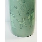 Vintage Celadon Tall Korean Vase Signed With Man Woman Child Bird Reeds