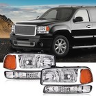 Led Drl Headlights For 99-07 Gmc Sierra 1500 1500hd Clear Chrome Amber Reflector