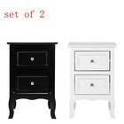 Set Of 2 Night Stand Bedside End Table Organizer Wood Bedroom W  2 Drawers