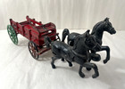 Antique Cast Iron Horse Drawn Wagon Toy 2 Horse Red Cart 11   
