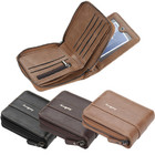Mens Leather Wallet Large Capacity Id Window Card Case With Zip Coin Pocket Gift