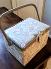 Vintage Sewing Basket Floral Fabric No Tray 10x7 5in
