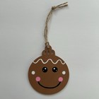 Gingerbread Man Head Hand Painted Wood Ornament Handmade