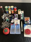 Vintage Assorted Lot Sewing Notions Thread Buttons Kit Tape Measure Nos   Used
