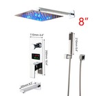 8  Led Shower Faucet Set Rainfall Square Head Wall Mounted Display Valve Tub Tap