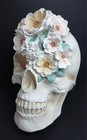 Romantic Goth Floral Skull Figure With Glitter Flowers Halloween Decor 11  New