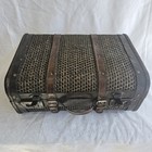 Antique Style Barrel-top Woven Trunk Chest Wood Leather Embossed Storage