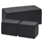 Set Of 3 Black Lift Top Storage Ottoman Bench Leather Upholstered Footrest Stool