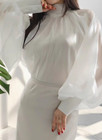 Chiffon Wedding Cloaks Puffy Sleeves Jacket Short Bridal Bolero Shawl High Neck