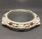 Vintage Sam Fink Small Oval Mirrored Vanity Tray Floral Jeweled Mcm 1950 s