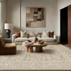 Beige Area Rug 8x10 Washable Vintage Floral Carpet For Living Room Soft Low 