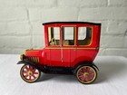 Vintage Trade Mark Modern Toy  Lever Action Red Tin Car Japan Working