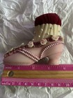 Vintage Victorian Bohemian Style Shoe Pin Cushion With Pink Roses And Pearls
