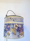 Vintage Tin Floral Blue Flowers Storage Container With Lid And Handle Metal 9   