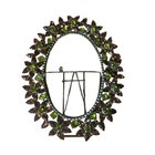 Oval Bejeweled Photo Frame Green Crystal Flower Embellished Boho Cottage Core