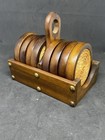 Vtg 1970   s Wood And Rope Swirl Coasters W caddy Boho Mid Century Look