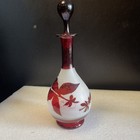 Vintage Bohemian Frosted Glass Ruby Flashed Decanter W  Stop