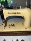 Yellow 1930s Damascus American Girl Toy Sewing Machine Hand Crank Chain Stitch