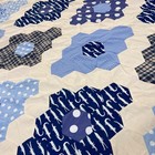 Handmade Indigo Hexagon Honeycomb Cotton Fabric Patchwork Quilt Top topper 86x86