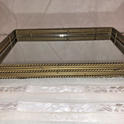 Vintage    brass    Gold Filigree Mirror Vanity Tray stand Rope Design Feet Perfume