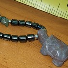 Carved Stone Turtle Pendant Necklace Jasper Hematite Tube Beads Animal Totem