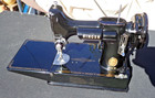 Singer Featherweight 221 Sewing Machine Red S 1957 W case Attachments Works