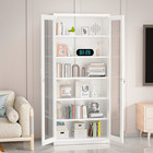 71  Tall Lockable Display Cabinet With Glass Doors   5 Adjustable Shelves White