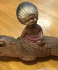Vintage Celluloid American Indian Riding Alligator Florida Souvenir Prewar Japan