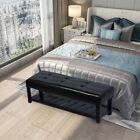 Storage Ottoman Bench - Black Faux Leather Footrest Seat Rectangular Upholstered