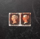 Queen Victoria Gb Penny Black Pair Sg 1 Pl 8 Used Red Mx 4 Margins Quality Vf