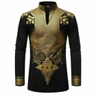Men s Print Shirt African Dashiki Luxury Tribal Metallic Gold Top Blouse Shirts