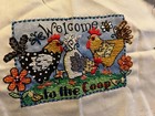 Vintage Finished Crewel Embroidery Welcome To The Coop Chickens Dimensions