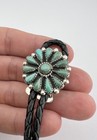 Vintage Navajo Sterling Silver Natural Turquoise Cluster Round Bolo Tie 1 1 8 