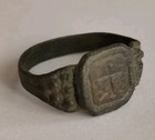 Fabulous Ancient Byzantine Bronze Ring Depicting A Cross  1200-1400 Ad