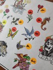 Original Vintage Shop Used Tattoo Flash Sheet Hand Colored  Tiger  Reaper  Ect