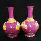A Pair Chinese Multicolored Porcelain Relief Exquisite Flower bird Vase 27683