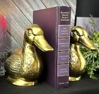 Vintage Solid Brass Duck Head Bookends Pair Waterfowl Hunting Decor Heavy