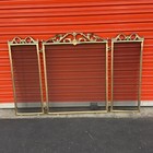 Vintage French Provincial Fireplace Folding Screen Tri-fold Gold Scalloped Brass
