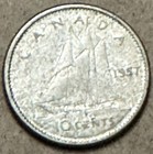 Canada - 1957 - 10 Cents - 80  Silver Canadian Coin - Queen Elizabeth Ii