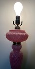 Victorian Pink Overlay cased Glass Acanthus Leaf Banquet Lamp