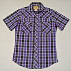 Vintage Wrangler Plaid Western Pearl Snaps Shirt Size S Y2k Purple Black Thin