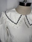 Vintage 80 s White Cottage Blouse S Embroidered Ruffle Collar Long Puff Sleeves