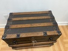 Vintage Wood Steamer Trunk W Tray   Key Chest Coffee Table Storage Box Antique