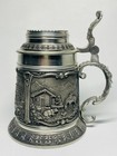 Vintage Pewter Lidded Beer Stein Sks Zinn 95  Rustic Cabin Relief Mug