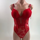 Victoria s Secret Bombshell Add 2 Cups Push Up Lace Teddy Lingerie  Black   Red