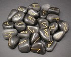 Black Agate Rune Stone Set Of 25   Velvet Storage Pouch  elder Futhark Runes 