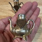Vintage Texas Teapot Salt   Pepper Shaker Set  Silver Metal  2pc W  Lid