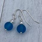 Min Favorit Deep Sea Blue Sea Glass  White Freshwater Pearl   Silver Pl Earrings