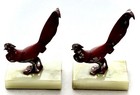 Vtg 1930 Jb Hirsch Hvy Red Cast Iron Pheasants W marble Bases Bookends 6 75 h