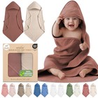 Organic Cotton Baby Hooded Towels 32x32 - 2 Pack Soft Absorbent Newborn Bath Ess
